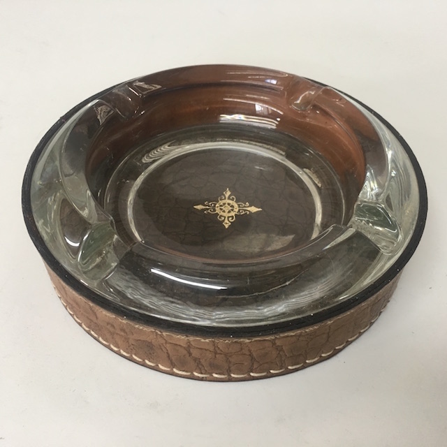 ASHTRAY, Leather Cover Around Glass
